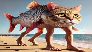 Catfish with human legs walking on beach meme